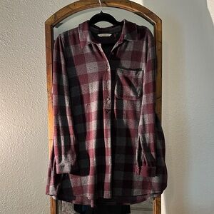 Soft Surroundings Plaid FlannelTunic - Burgundy and Gray Plaid